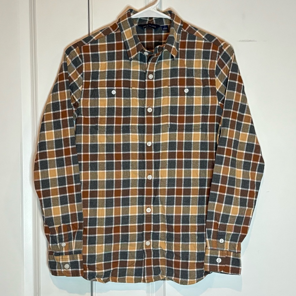 Janie and Jack Brown Tan Gray Plaid Flannel Button Front Shirt Boys 14